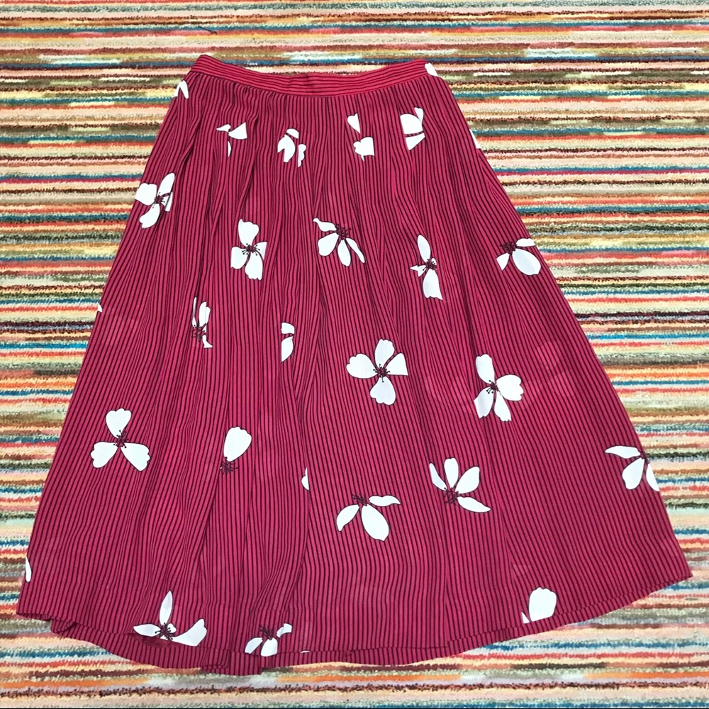 Vintage Koret Striped Floral Pleated Skirt